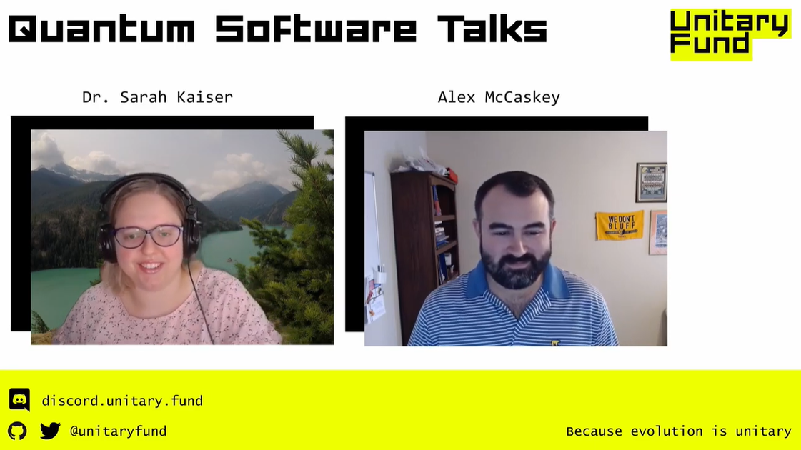 Sarah hosting a quantum software talk on Twitch